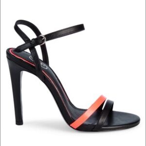 Saks Glamster orange black ankle strap heels